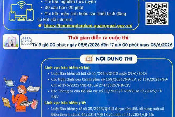 Cuộc thi trực tuyến tìm hiểu chính sách, pháp luật về Bảo hiểm y tế, Bảo hiểm xã hội trên địa bàn tỉnh Quảng Ngãi